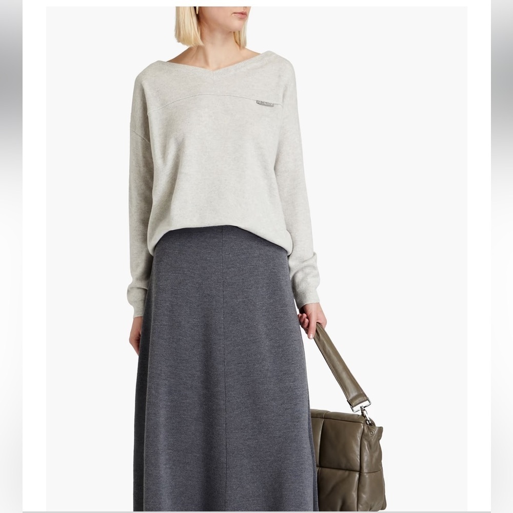 BRUNELLO CUCINELLI
Bead-embellished melange cashmere sweater Light Grey Size XS